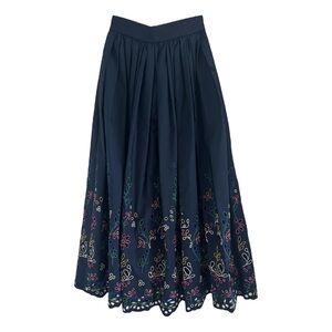 Chloe embroided navy midi skirt nwt 36